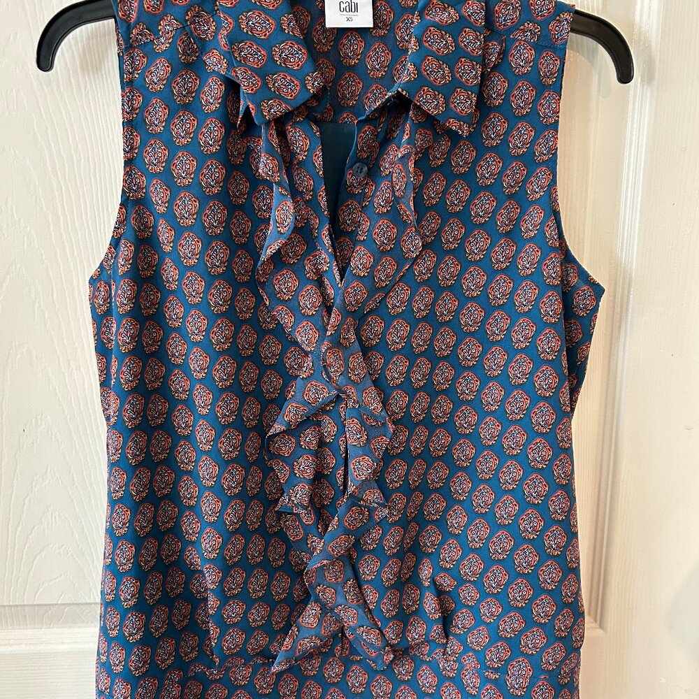 CAbi Medallion Reign 3275 Ruffle Blouse Size XS